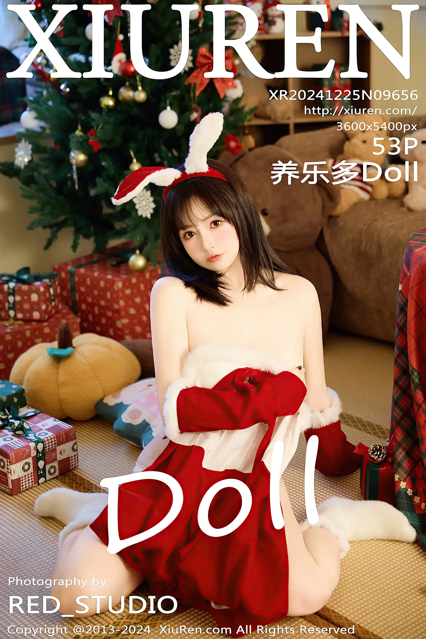 [XiuRen秀人网]No.9656_模特养乐多Doll圣诞主题性感红色连衣裙半脱秀丰腴身材诱惑写真53P-秀人网 - XiuRen.Space